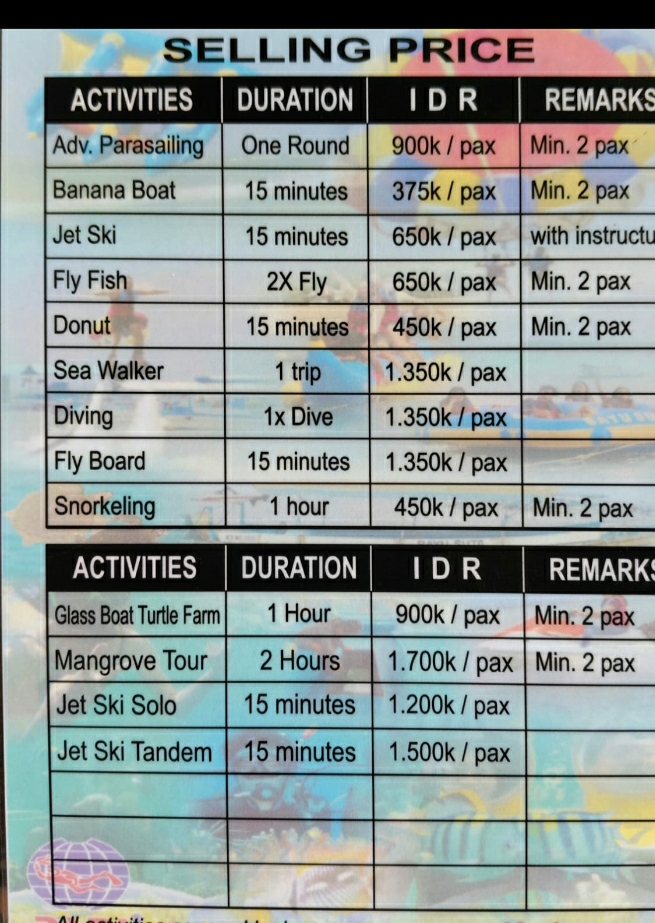 Daftar harga water sport AyoKembali
